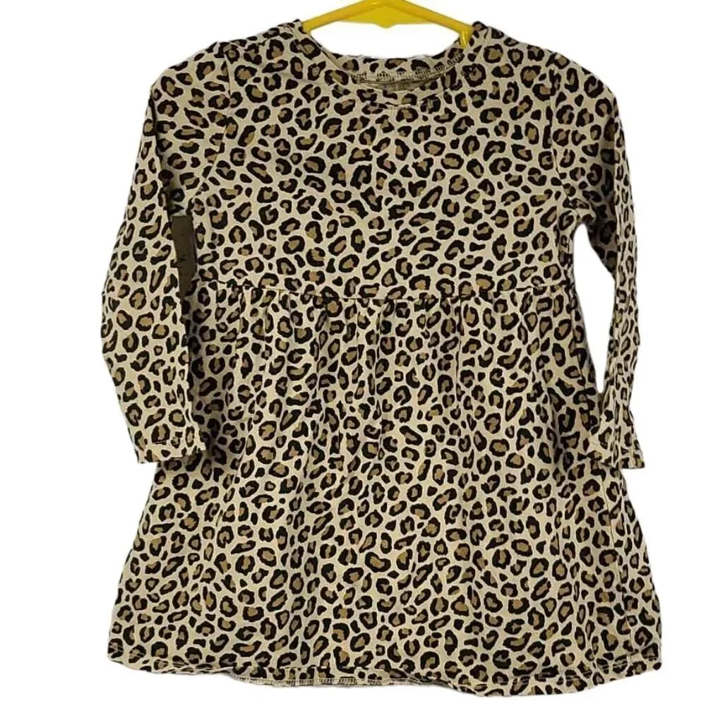 Old Navy Toddler Girl 2T Leopard Print Long Sleeve Jersey Knit Shift Dress Dots